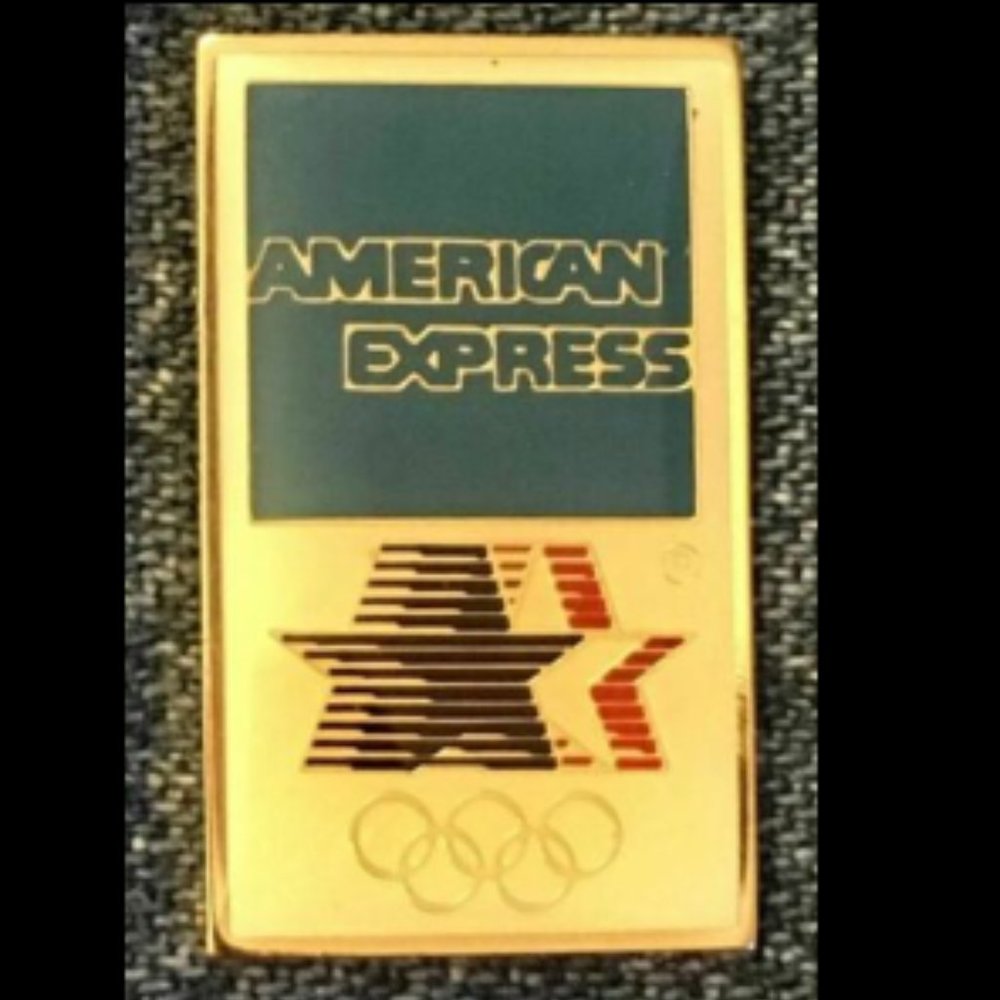 American Express Olympic Sponsor Pin ~1984 Los Angeles with Stars in Motion Logo